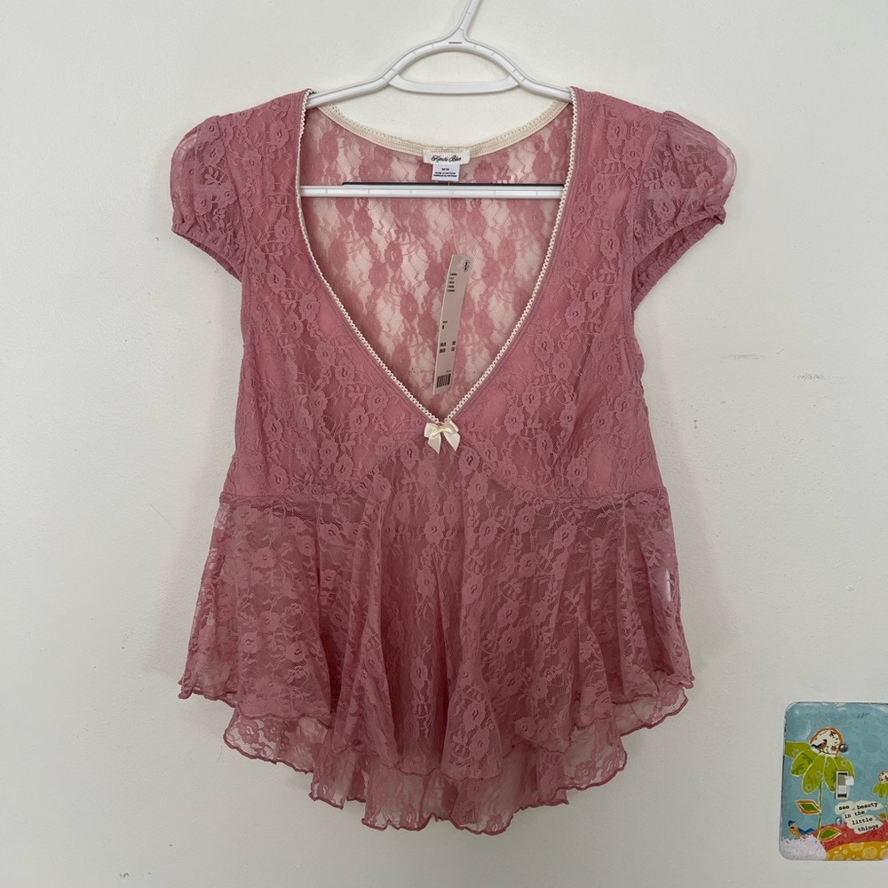 UO Pink Lace Peplum Top